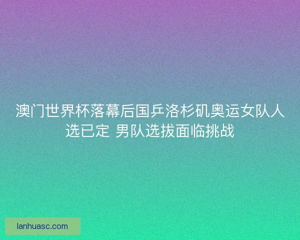 澳门世界杯落幕后国乒洛杉矶奥运女队人选已定 男队选拔面临挑战